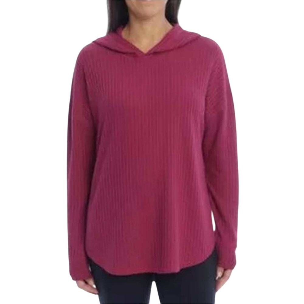 Chaser Womens Purple Drop Shoulders Waffle Hoodie Size Medium